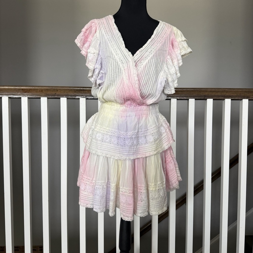 LoveShackFancy Gwen Dress M Lace Ruffle Tie Dye Coquette Cottagecore Dollcore